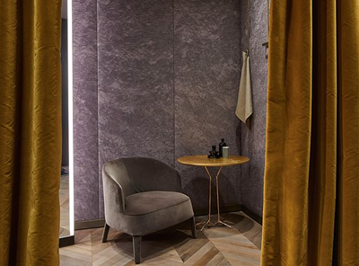 Dressing room with velvet curtains